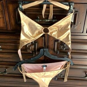 SOLD - Gold Metallic Bikini with Gold Rings, Size Medium